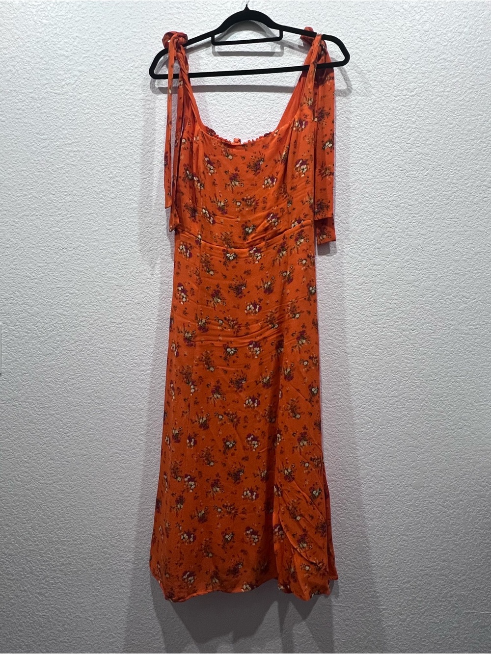 Reformation Orange Floral Tie-Shoulder Midi Dress